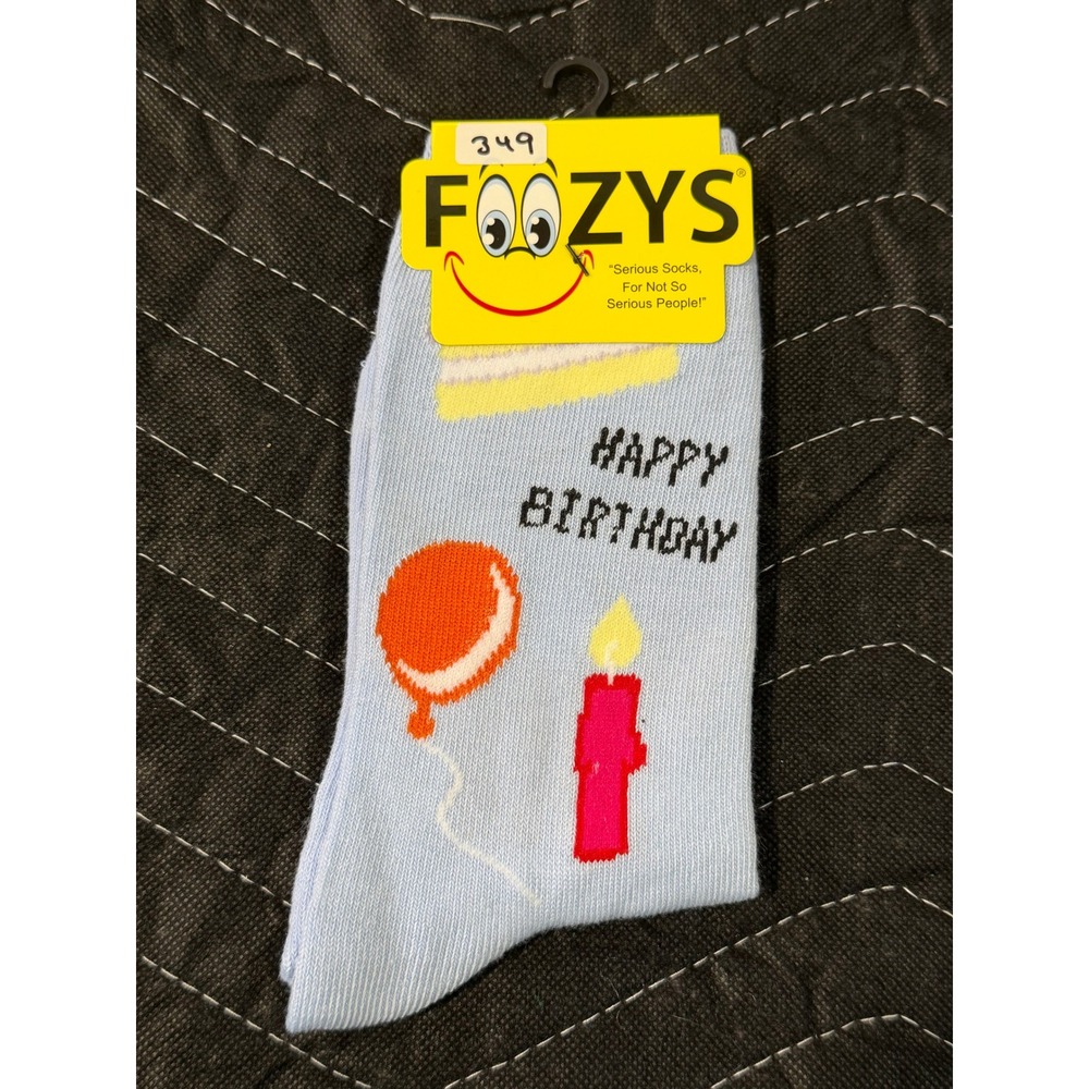 Foozys Happy Birthday Socks Women Size 9-11 Blue NWT Novelty Graphic Crew